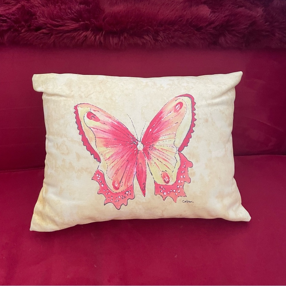Signed Butterfly Pillow Cabon Tye Dye Hippie Chic Room